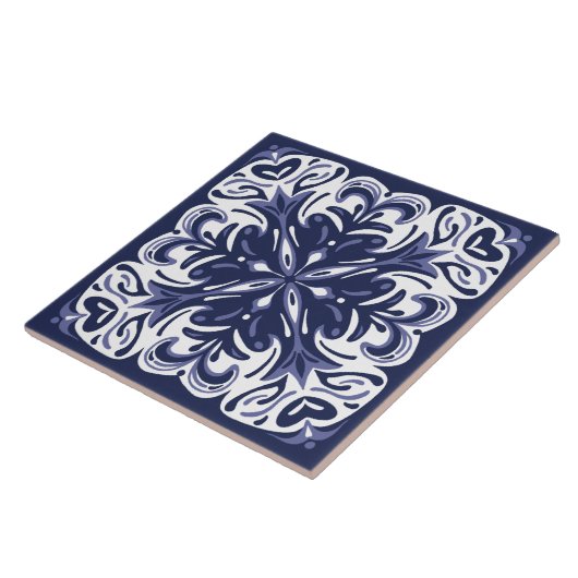Indigo Blue White Azulejo Mittelmeer Fliese (Seite)