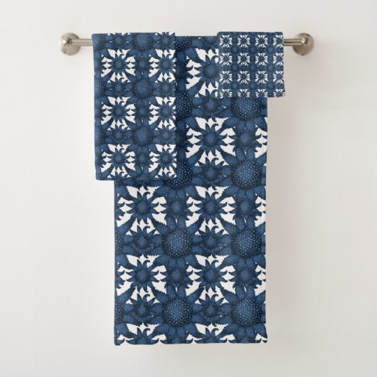 Indigo Blue & White Coastal Starfish Muster Badhandtuch Set (Insitu)