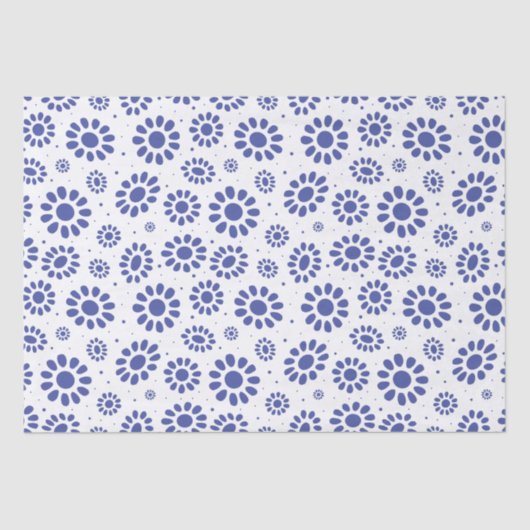 Indigo Blue White Daisy Blume Muster Seidenpapier (Vorderseite)