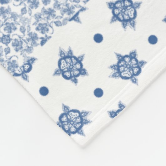 Indigo Blue, White Imitats Patchwork Fleece Blanke (Ecke)