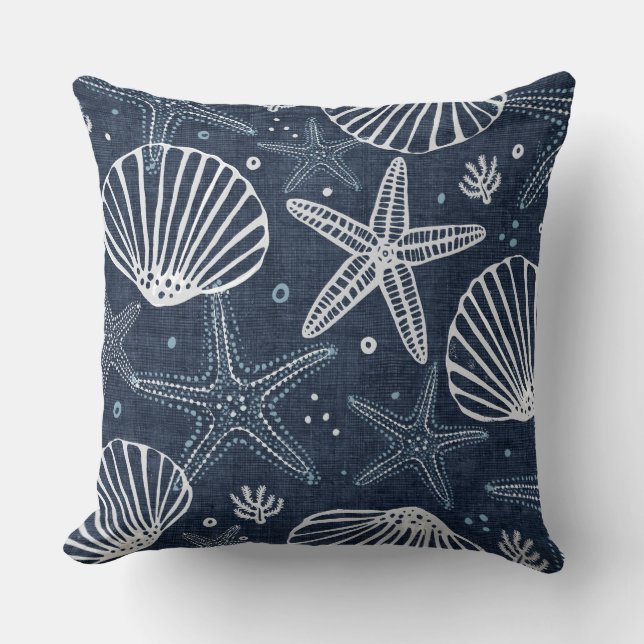 Indigo Blue & White Starfish Throw Kissen (Vorderseite)