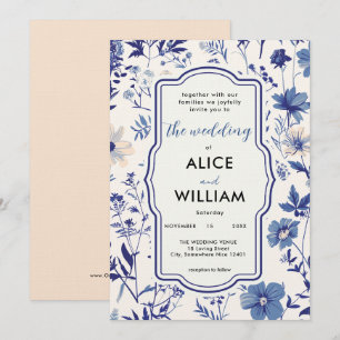 Indigo Blue Wildblume Hochzeit Einladung
