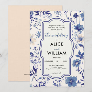 Indigo Blue Wildblume Hochzeit Einladung