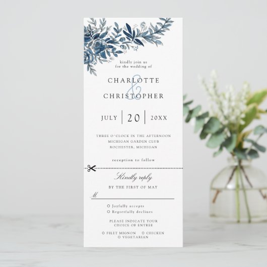 indigo Blume Einladung zur Hochzeit w uAwg beigefü (Stehend Vorderseite)