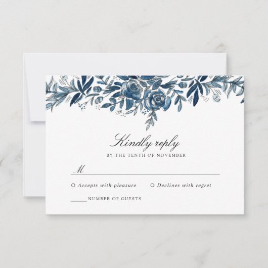 Indigo Blume Hochzeitskarte RSVP Karte (Vorderseite)