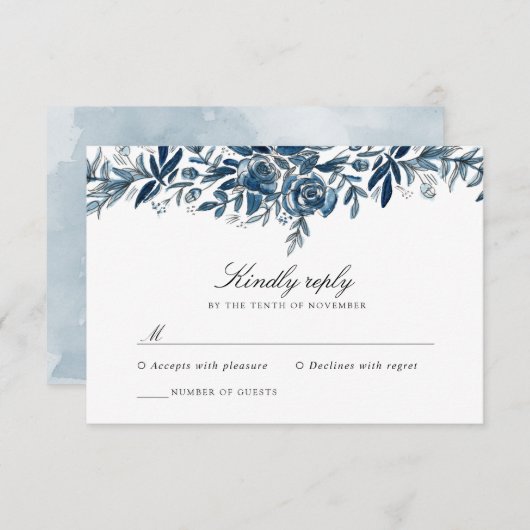 Indigo Blume Hochzeitskarte RSVP Karte (Vorne/Hinten)