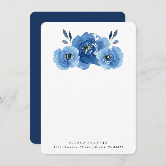 Indigo-Blume | Personalisierte Stationierungskarte Mitteilungskarte (Vorne/Hinten)