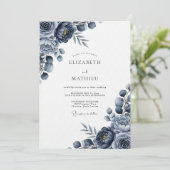 Indigo Blumen Hochzeit Einladung (Stehend Vorderseite)