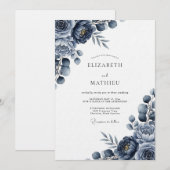 Indigo Blumen Hochzeit Einladung (Vorne/Hinten)