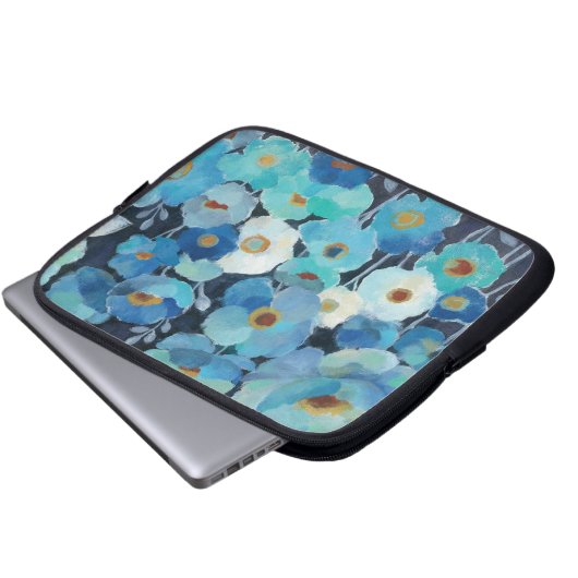Indigo-Blumen Laptopschutzhülle (Vorne Knopf)