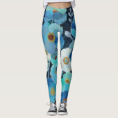 Indigo-Blumen Leggings (Vorderseite)