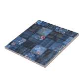 Indigo-Blumen-Patchwork-Muster | Boho-Denim Fliese (Seite)