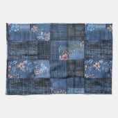 Indigo-Blumen-Patchwork-Muster | Boho-Denim Geschirrtuch (Horizontal)