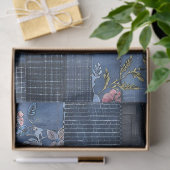 Indigo-Blumen-Patchwork-Muster | Boho-Denim Seidenpapier (Geschenk)