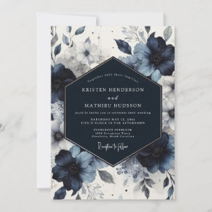 Indigo-Blumen-Romanze-Hochzeit Einladung