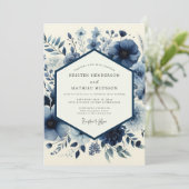 Indigo-Blumen-Whimsy-Hochzeit Einladung (Stehend Vorderseite)