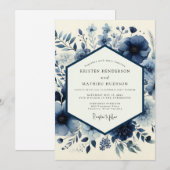 Indigo-Blumen-Whimsy-Hochzeit Einladung (Vorne/Hinten)