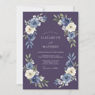 Indigo Blumenbogen-Hochzeit Einladung