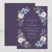 Indigo Blumenbogen-Hochzeit Einladung (Vorne/Hinten)