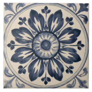 Indigo-Blumenmedaillon Fliese