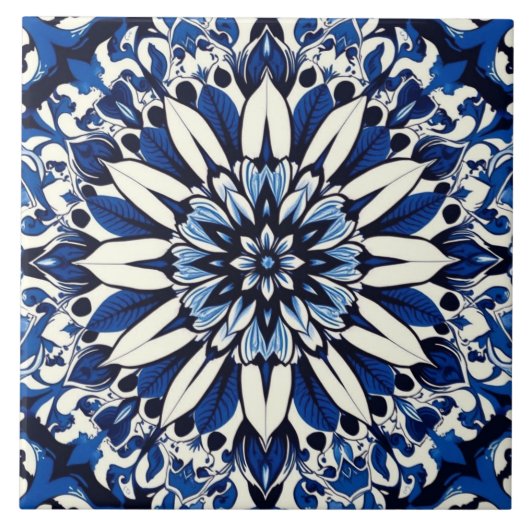 Indigo-Blumenstern-Fliese Fliese (Vorderseite)