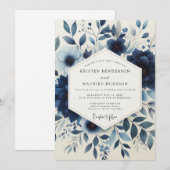 Indigo Blumenzauber Hochzeit Einladung (Vorne/Hinten)