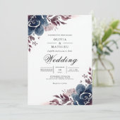 Indigo Blumige Hochzeit Einladung (Stehend Vorderseite)