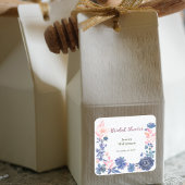 Indigo Blush Florals Brautparty individualisieren Quadratischer Aufkleber