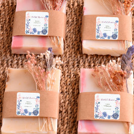 Indigo Blush Florals Brautparty individualisieren Quadratischer Aufkleber