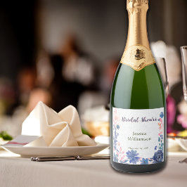 Indigo Blush Florals Brautparty individualisieren Schaumweinetikett