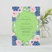 Indigo-Blush-Lime-Ranunculus-Eukalyptus-Hochzeit Einladung (Stehend Vorderseite)