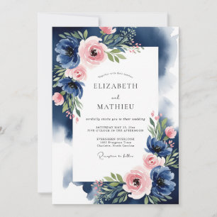 Indigo-Blush-Malerische Hochzeit im Romantikstil Einladung
