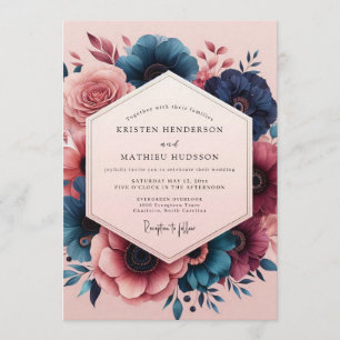 Indigo-Blush-Malerische Hochzeitsblüten Einladung
