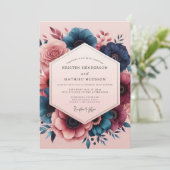 Indigo Blush Painterly Bloom Wedding Einladung (Stehend Vorderseite)
