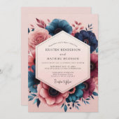 Indigo Blush Painterly Bloom Wedding Einladung (Vorne/Hinten)