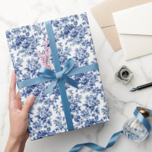 Indigo-Blüten-Toile Geschenkpapier
