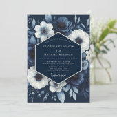 Indigo-Blüten-Wedding-Whimsy Einladung (Stehend Vorderseite)