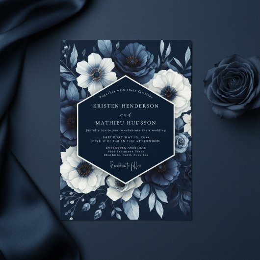 Indigo-Blüten-Wedding-Whimsy Einladung