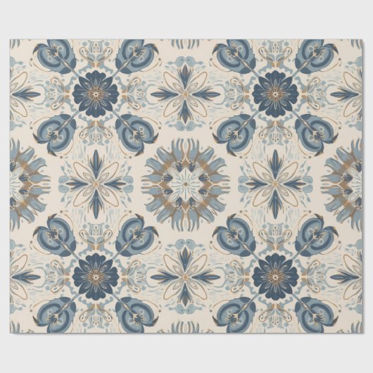 Indigo Boho Floral Mandalas  Geschenkpapier (Flach)