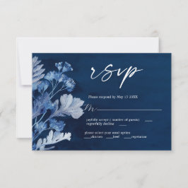 Indigo Botanical Blue Wedding RSVP Card Karte
