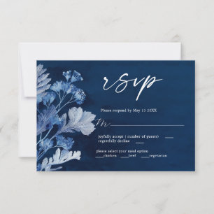 Indigo Botanical Blue Wedding RSVP Card Karte