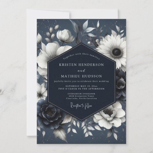 Indigo Botanical Enchantment Wedding Einladung (Vorderseite)