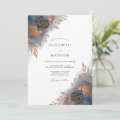 Indigo Brushstroke Bloom Wedding Einladung (Stehend Vorderseite)