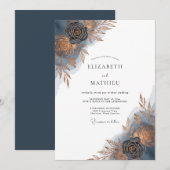 Indigo Brushstroke Bloom Wedding Einladung (Vorne/Hinten)