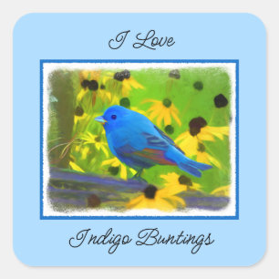 Indigo-Buntammer-Malerei - Originale Vogelkunst Quadratischer Aufkleber