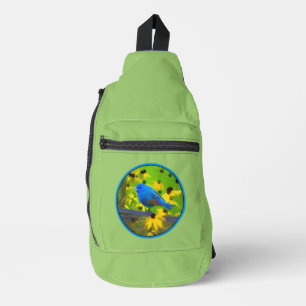 Indigo Bunting on Fence Painting Original Bird Art Crossbody Bag