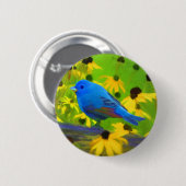 Indigo Bunting Painting - Original Bird Art Button (Vorne & Hinten)