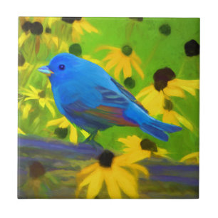 Indigo Bunting Painting - Original Bird Art Fliese