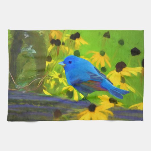 Indigo Bunting Painting - Original Bird Art Geschirrtuch (Horizontal)