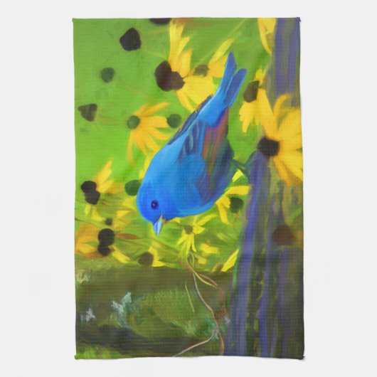 Indigo Bunting Painting - Original Bird Art Geschirrtuch (Vertikal)